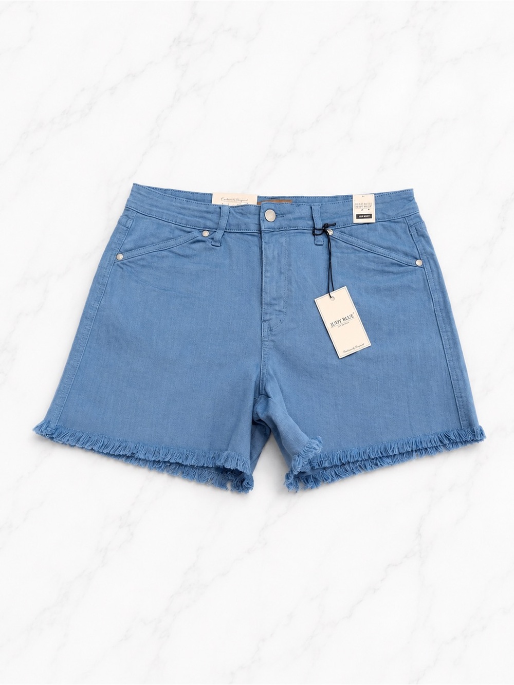 Judy Blue Mid Rise Light Wash Denim Shorts NWT Frayed Hem Stretch XL